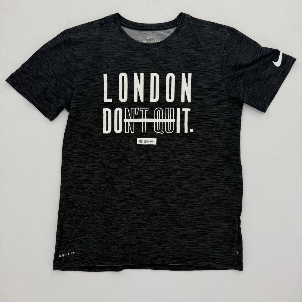 Nike London Dont Quit Shirt Men's S Black Gray Dri Fit Athletic Gym Workout